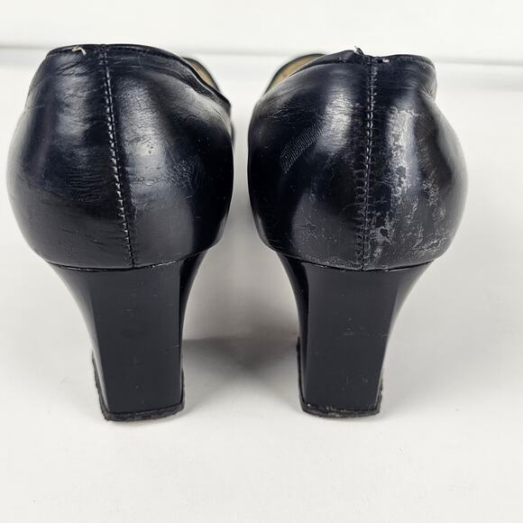 Vtg 1970s two tone leather square toe retro mod block heel pumps shoes 7.5 - Picture 7 of 8